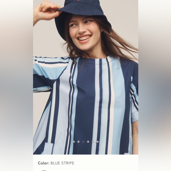 NWT new SP small petite Anthropologie Maeve Emmy swing dress blue stripe pockets - Picture 14 of 17